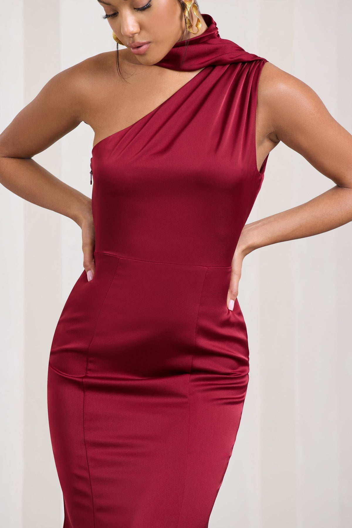 Satin High Neck Women Midi Dress