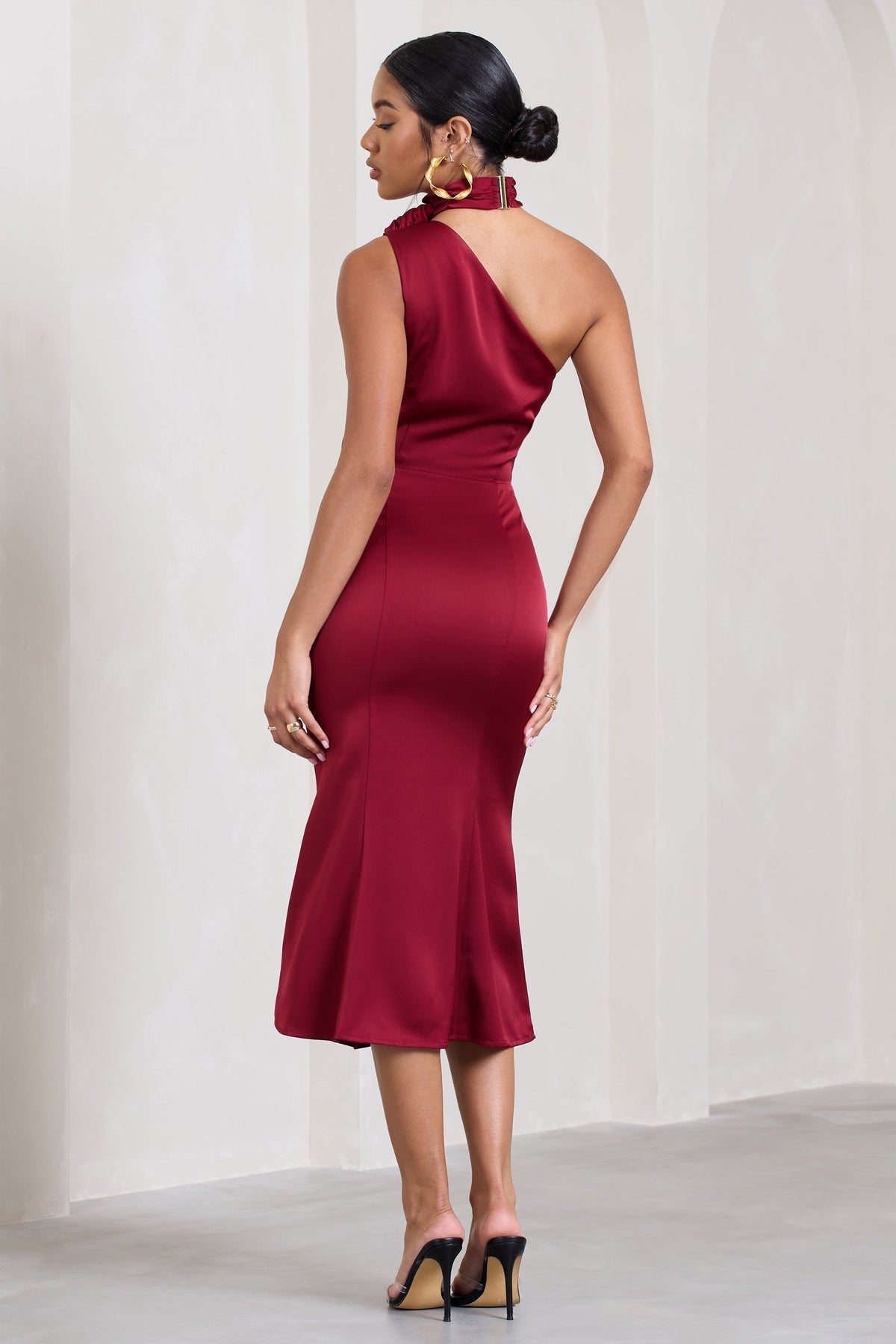 Satin High Neck Women Midi Dress