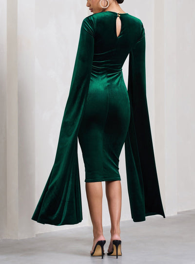 Regal Velvet Midi Dress with Cape Sleeves