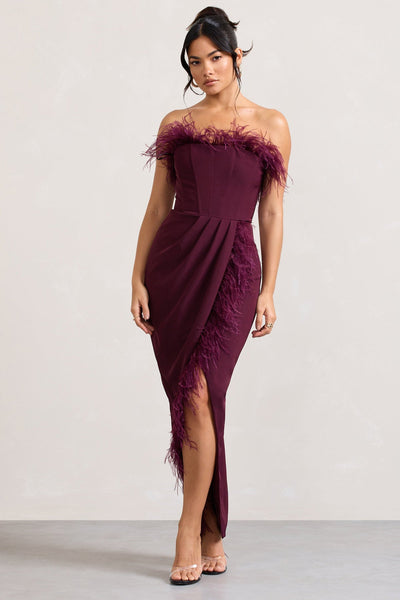 Glamorous Feather-Trimmed Corset Midi Dress