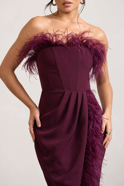 Glamorous Feather-Trimmed Corset Midi Dress