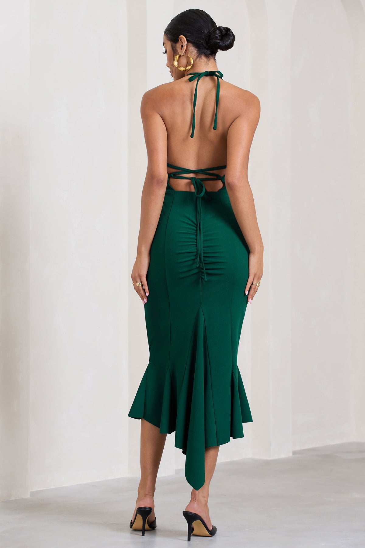 Green Neck Women Midi Dress