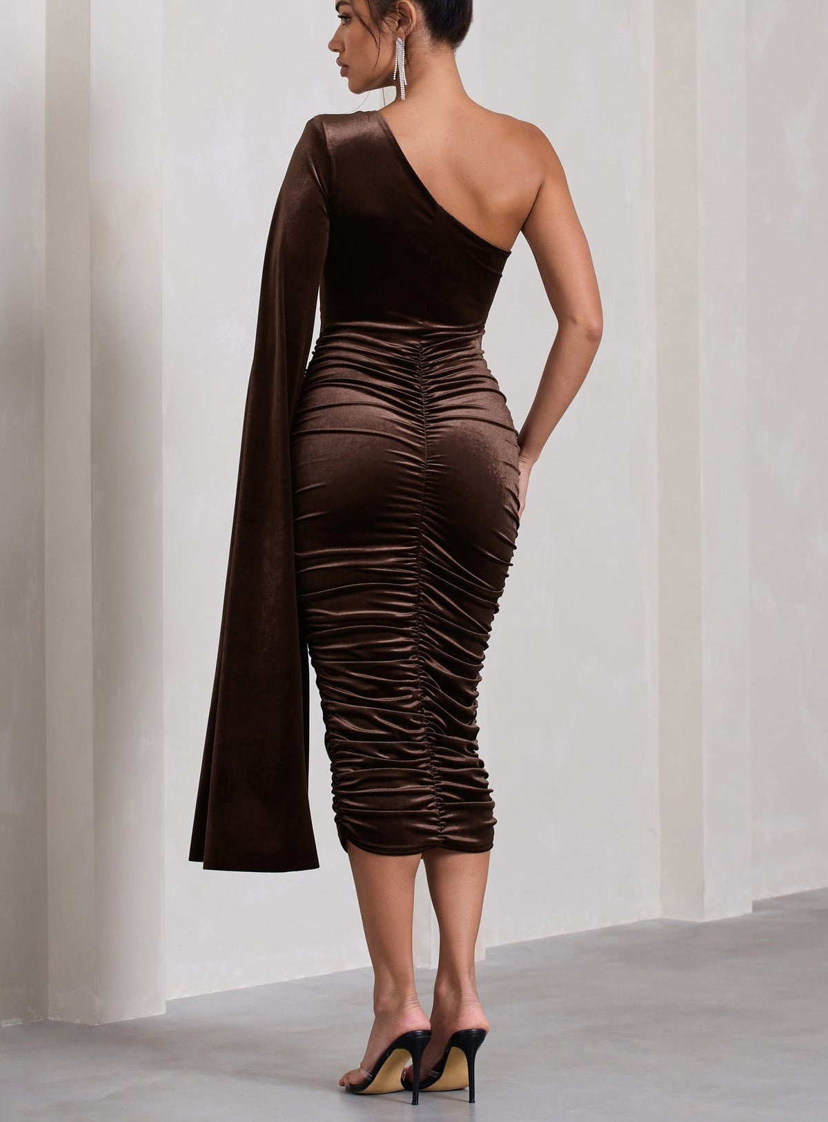 Glamour Velvet One Shoulder Cape Midi Dress