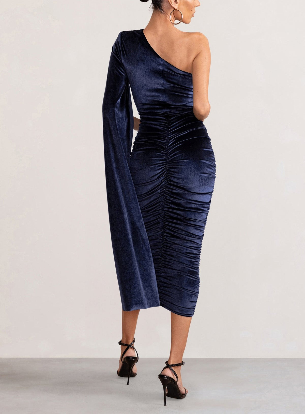 Glamour Velvet One Shoulder Cape Midi Dress