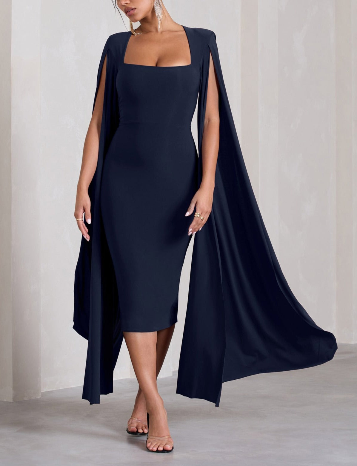 Gorgeous Midi Dress with Cape Sleeves