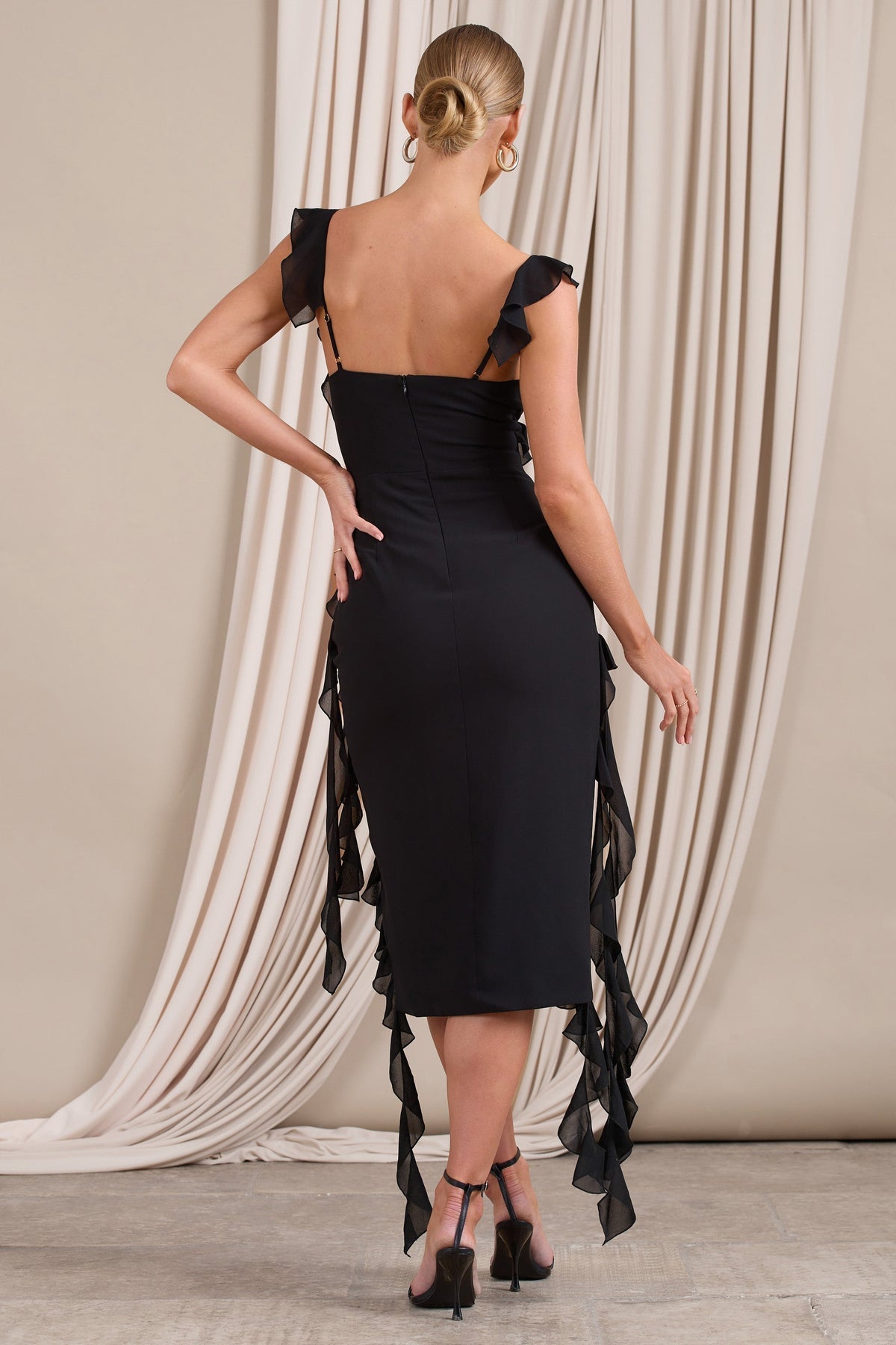 Women's Midi Dress Cowl Ruffle