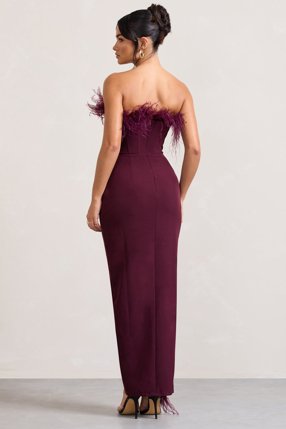 Glamorous Feather-Trimmed Corset Midi Dress