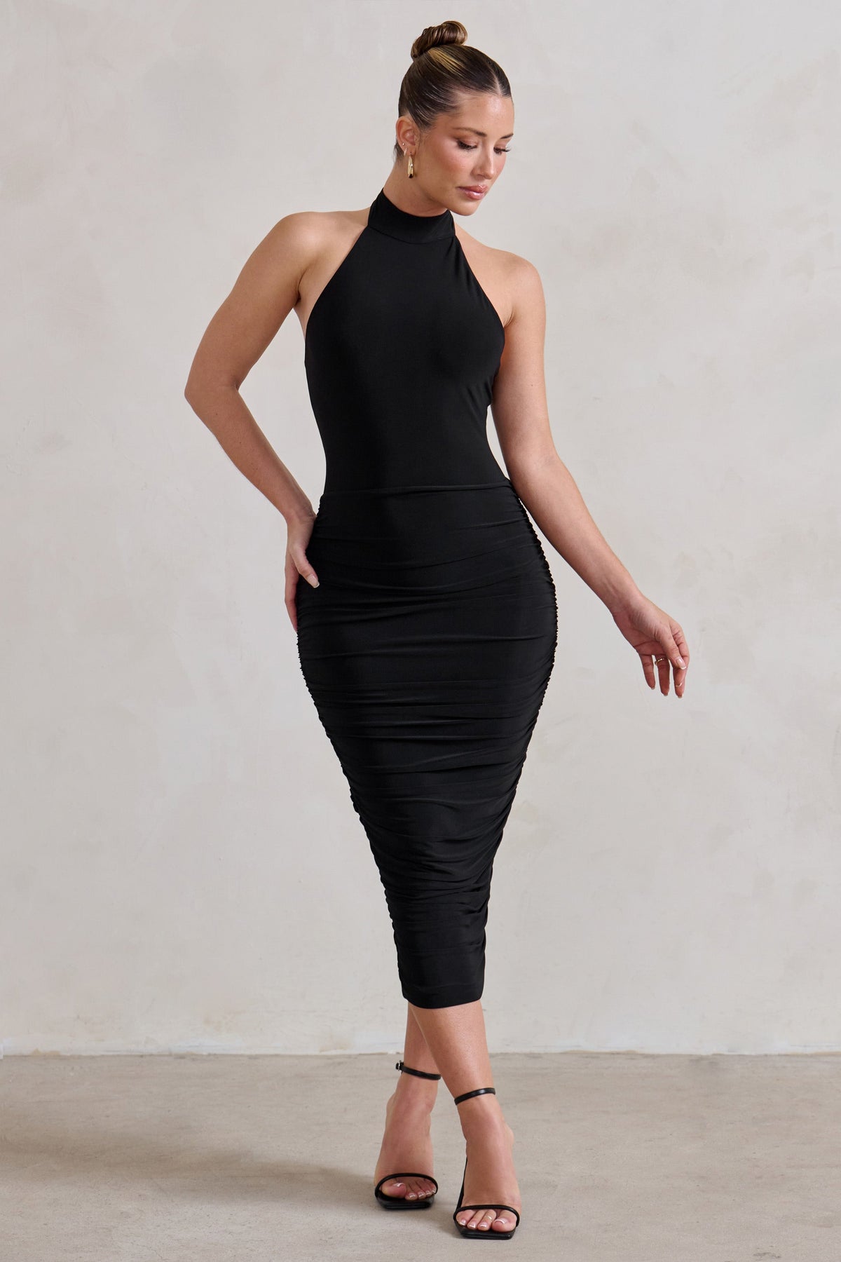 Ruched Halterneck Midi Dress for Women