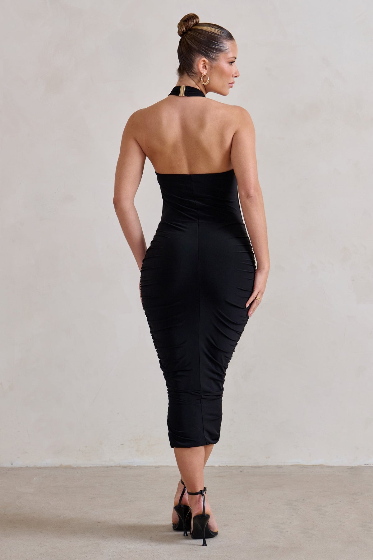 Ruched Halterneck Midi Dress for Women