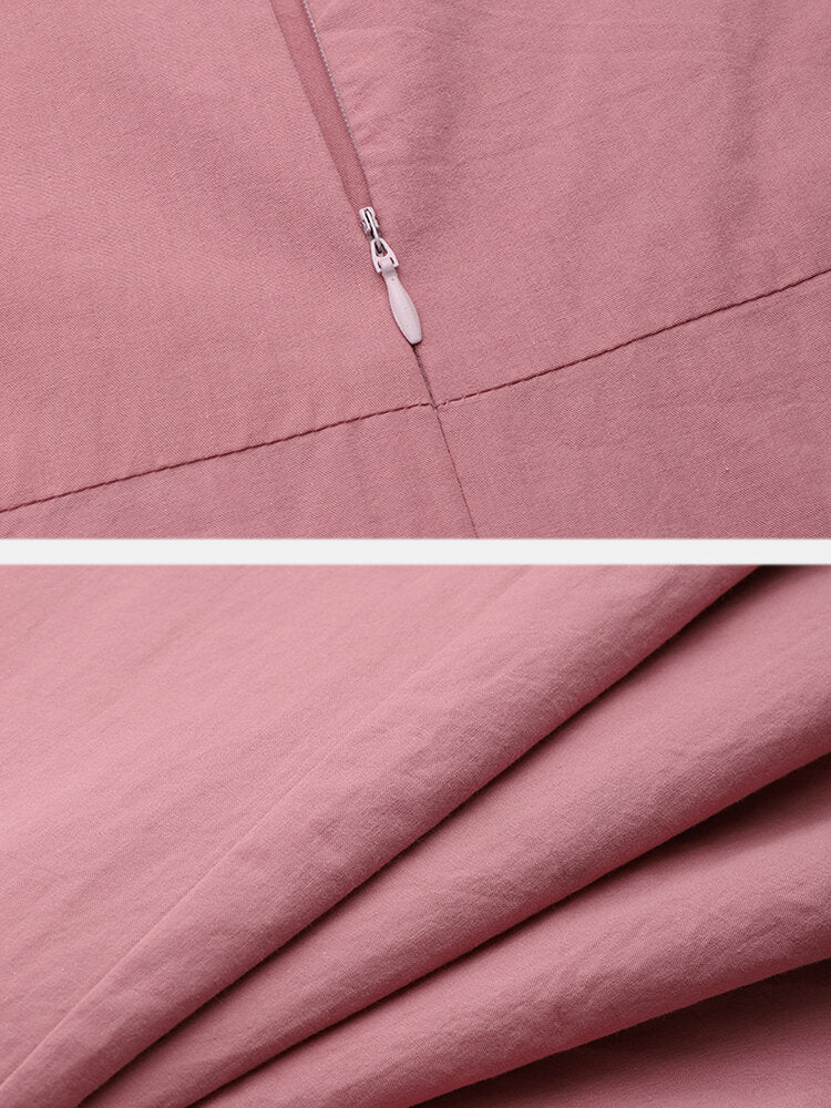 Solid Color A-Line Maxi Dress with Long Sleeves