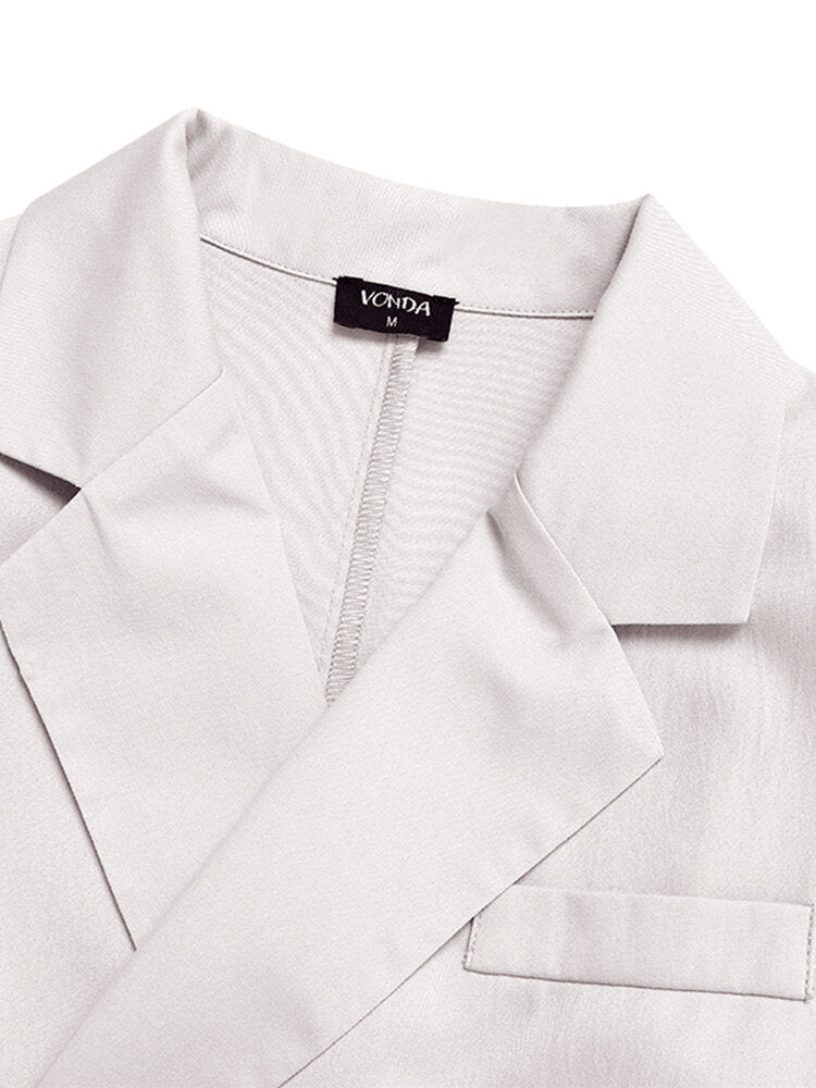 Tie Solid Color Side Pocket Half Sleeve Casual Blazer