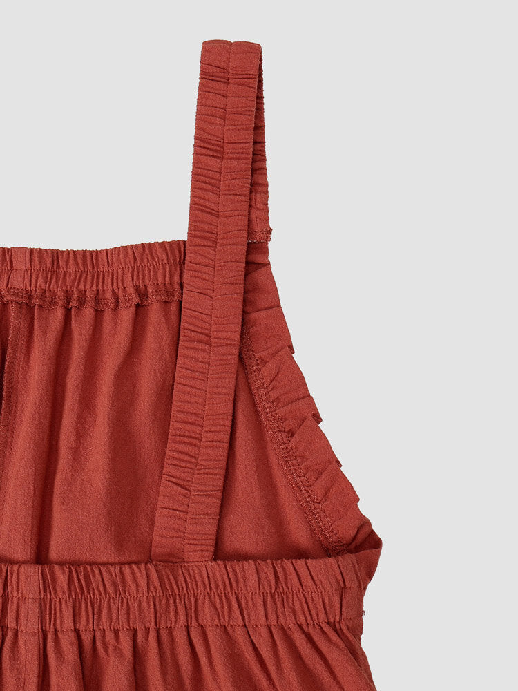 Solid Ruffle Strap Sleeveless Pocket Casual Short s Women Jumpsuits