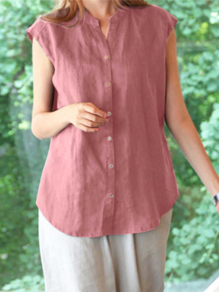 Solid Casual Stand Collar Blouse For Women