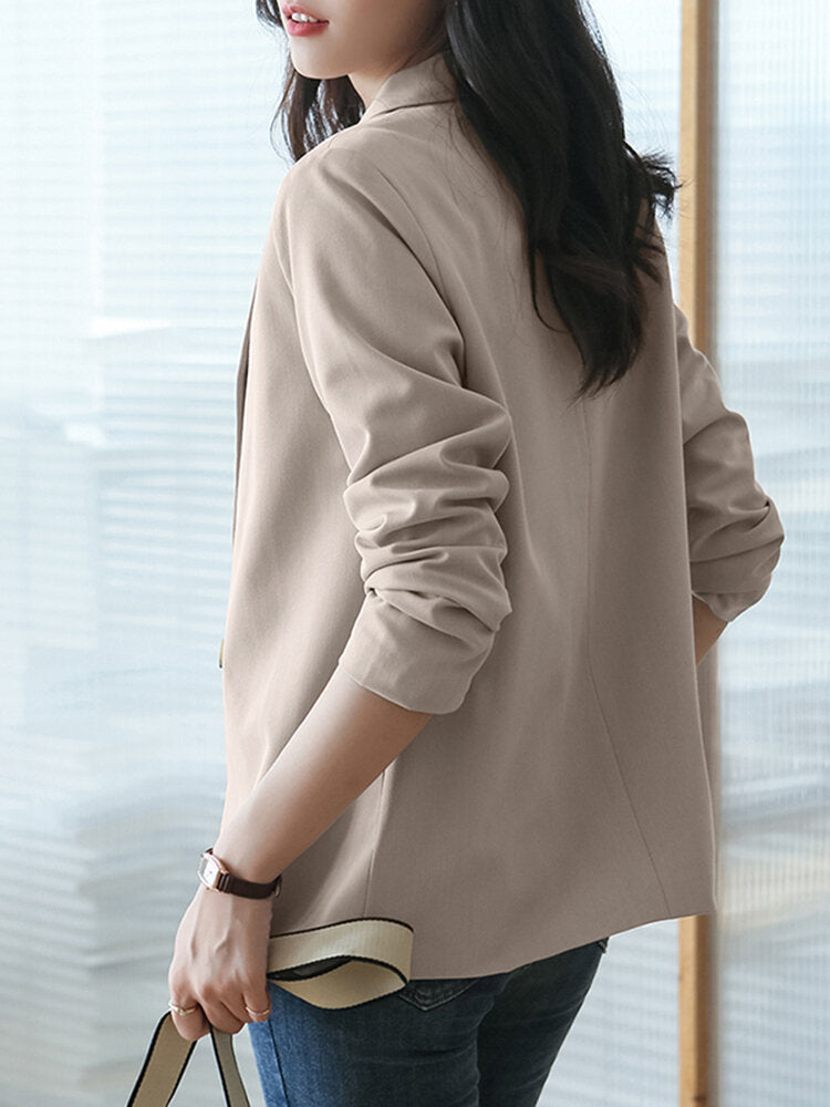 Solid Button Front Lapel Long Sleeve Blazer