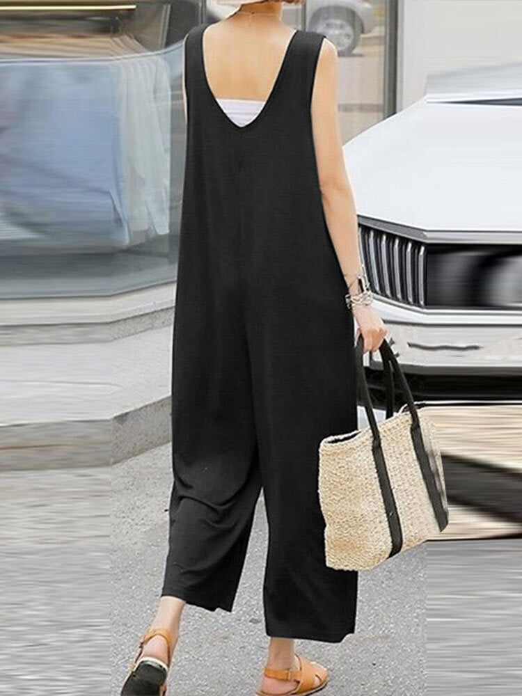 Solid Backless Sleeveless Casual  Women Jumpsuits