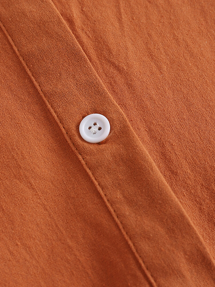 Solid Tie Back Button Front Short Sleeve Stand Collar  Women Dress