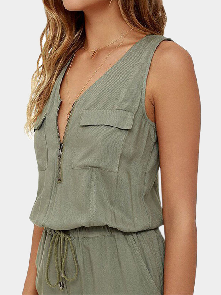 Sleeveless Drawstring Solid Women's Jumpsuits