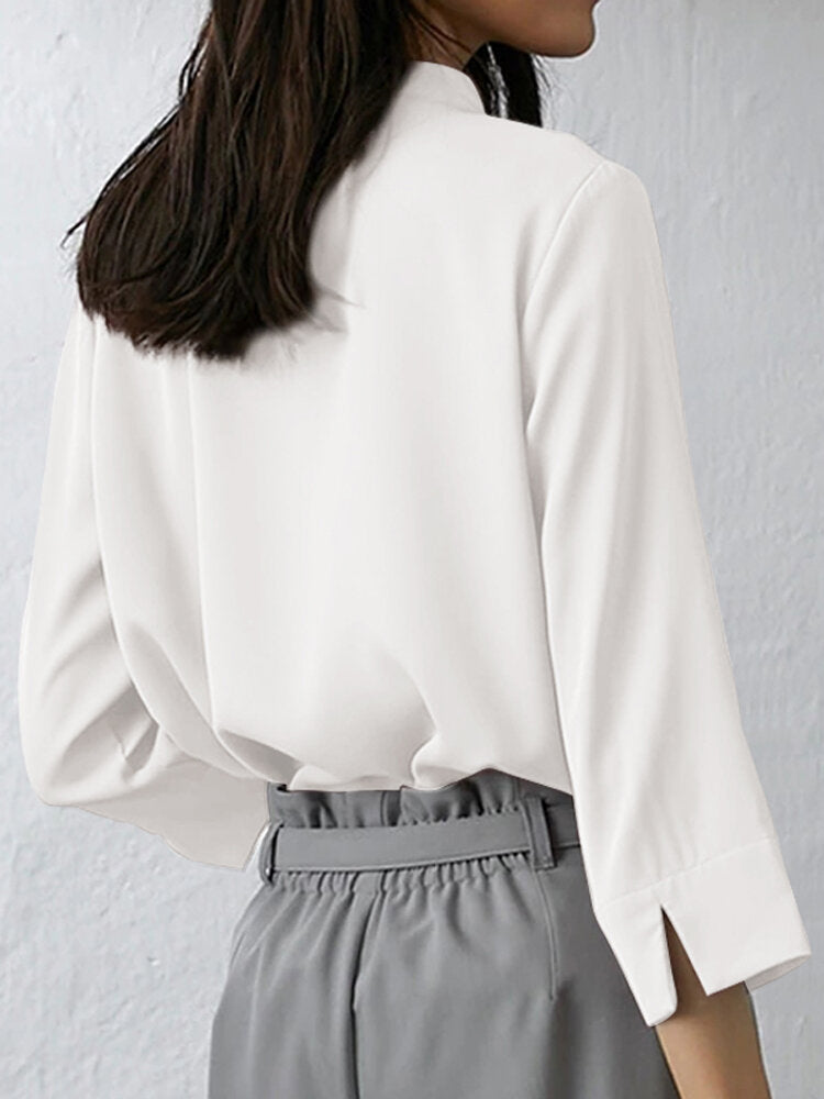 Solid Ruffle Slit 3/4 Sleeve Blouse For Women