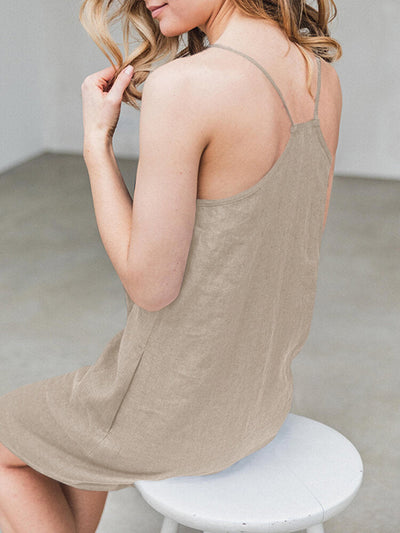 Solid Pocket Spaghetti Strap Backless Dress For Women