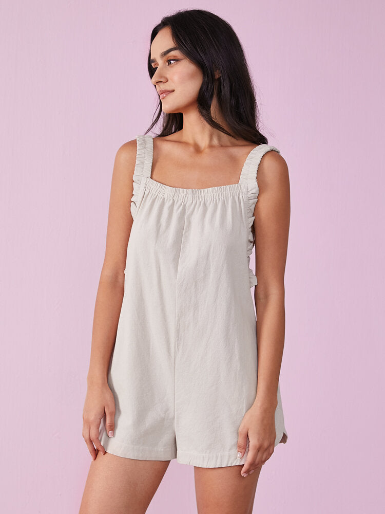 Solid Ruffle Strap Sleeveless Pocket Casual Short s Women Jumpsuits