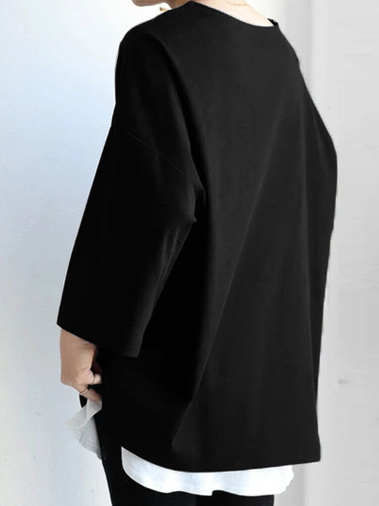 Solid Drop Shoulder Loose Crew Neck T-shirt For Women