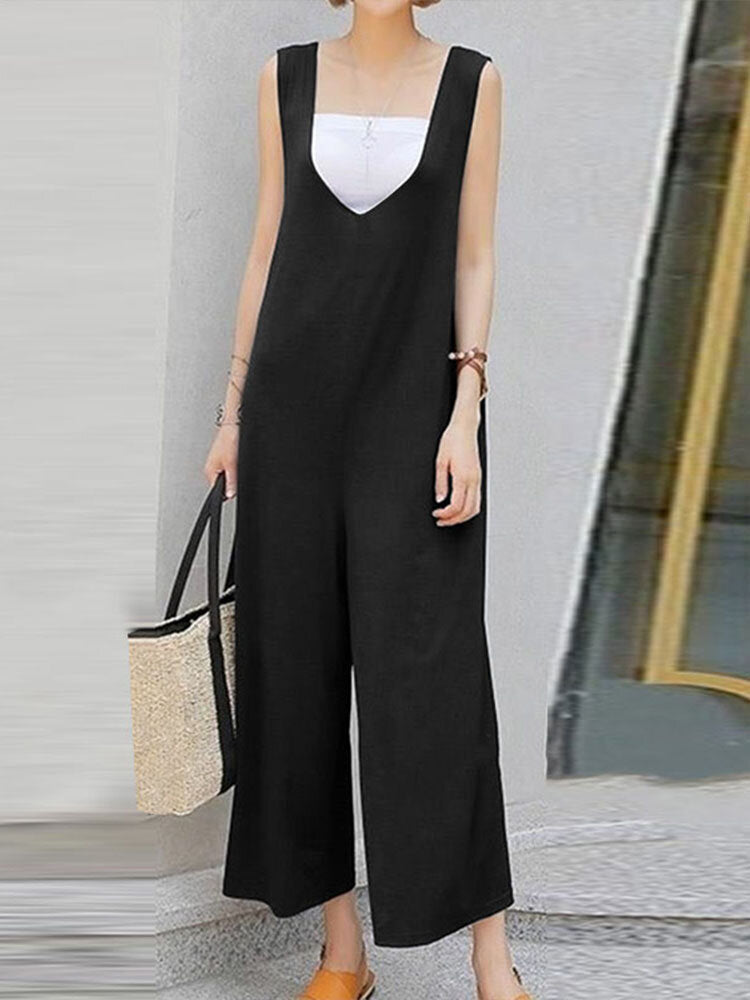 Solid Backless Sleeveless Casual  Women Jumpsuits