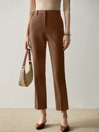 Solid Pocket Casual Zip Tailored Pants For Women