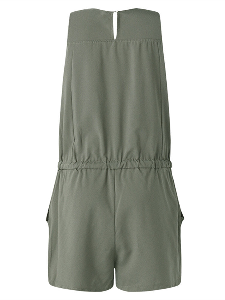 Sleeveless Drawstring Solid Women's Jumpsuits