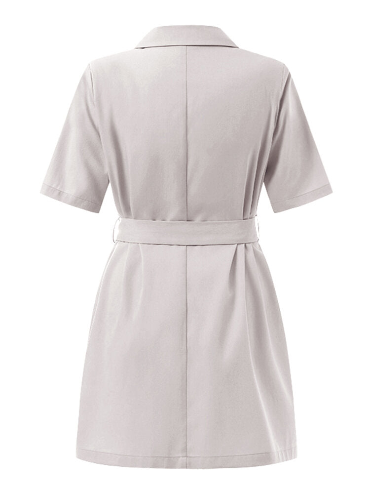 Tie Solid Color Side Pocket Half Sleeve Casual Blazer