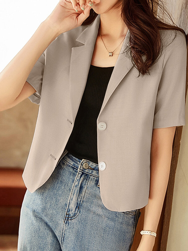 Solid Short Sleeve Lapel Casual Button Blazer