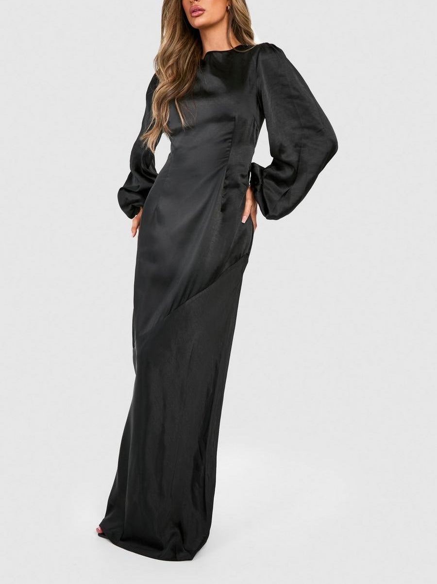 Bridesmaid Satin Blouson Sleeve Maxi Dress For Women