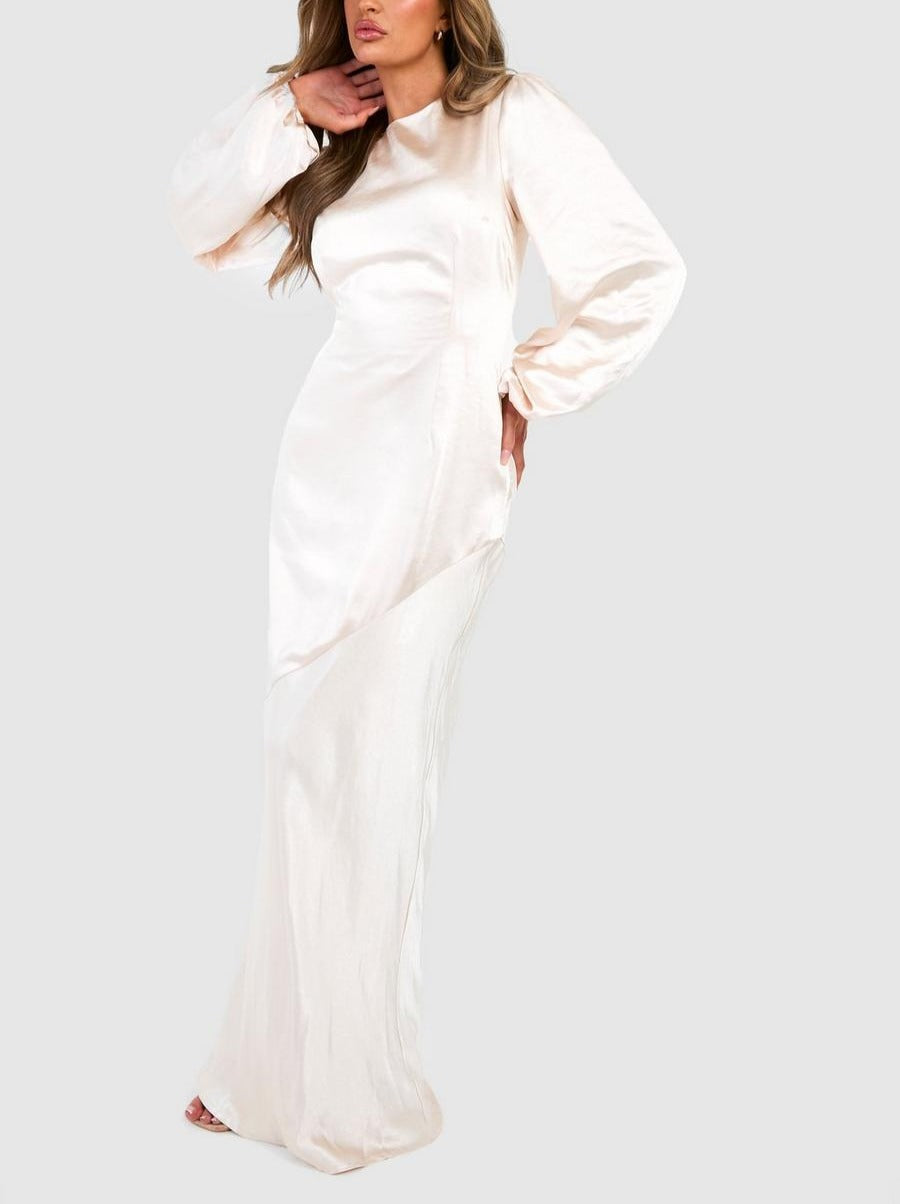 Bridesmaid Satin Blouson Sleeve Maxi Dress For Women