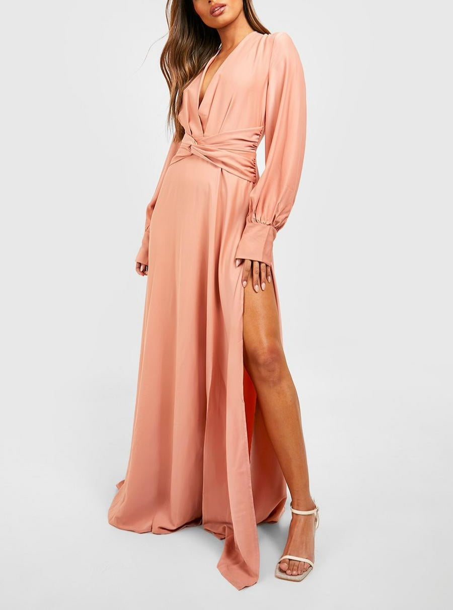 Front Twist Women Maxi Bridesmaid Dress