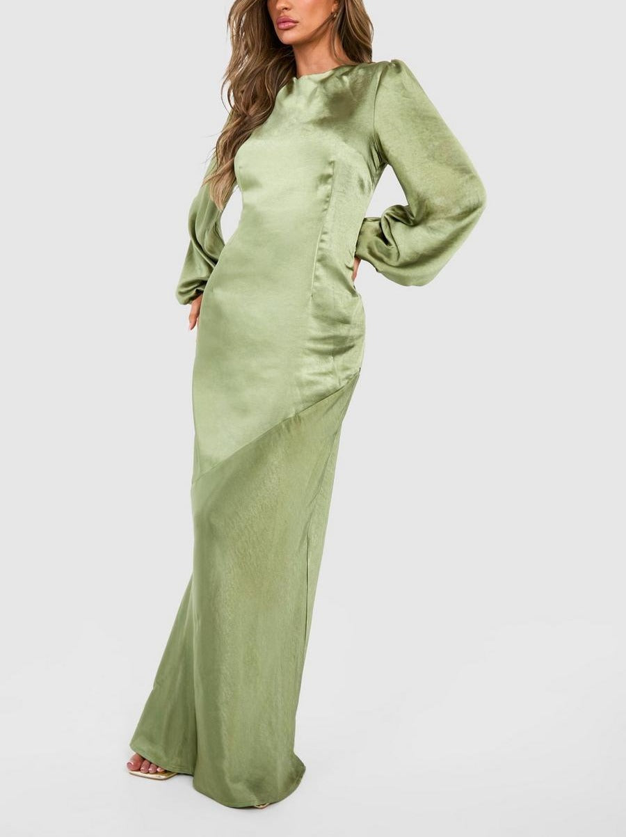 Bridesmaid Satin Blouson Sleeve Maxi Dress For Women