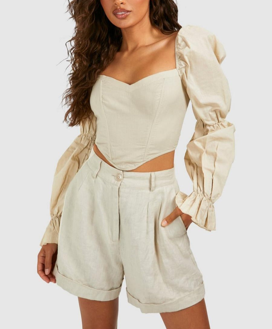 Puff Sleeve Women Corset Blouse