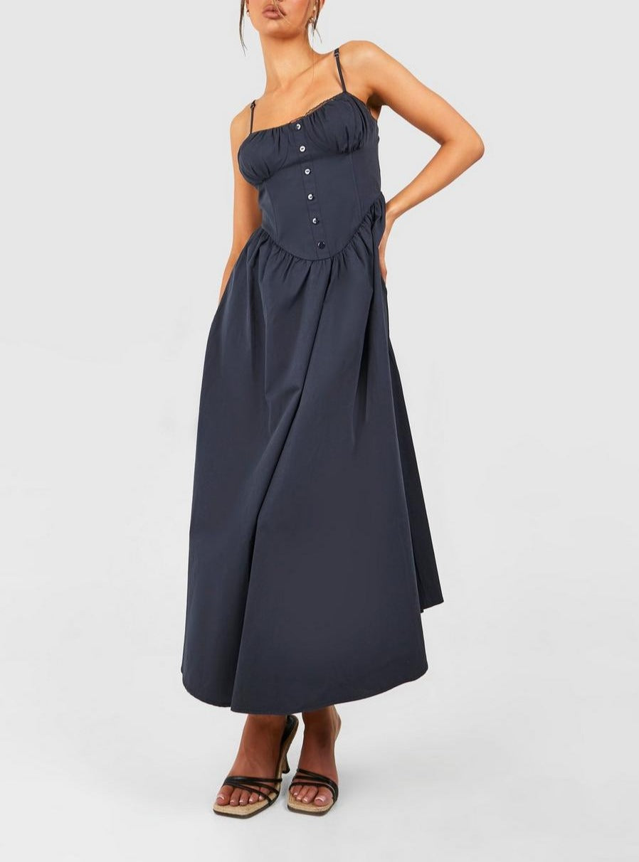 Cotton Midi Milkmaid Dress For Women