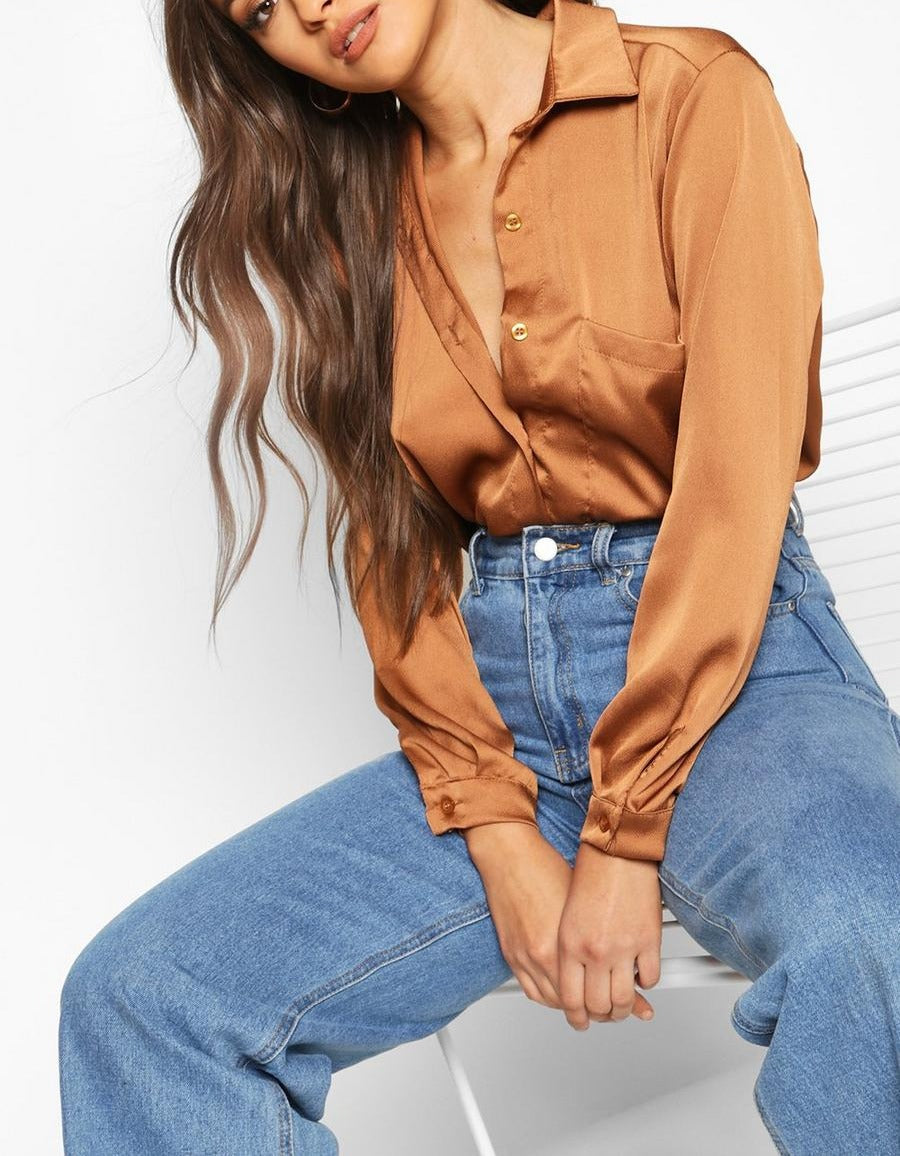 Oversized  Women satin shirt