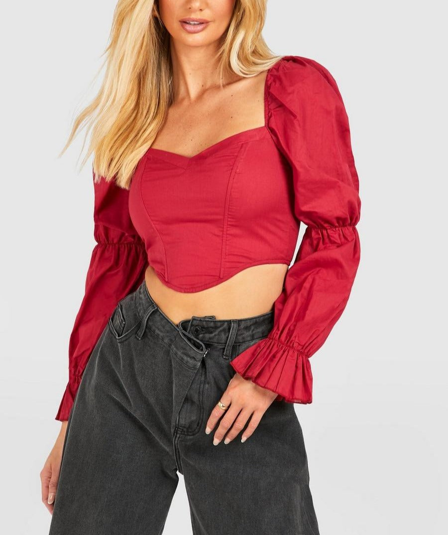 Puff Sleeve Women Corset Blouse