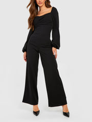 DRAPE COWL NECK WIDE LEG WOMEN JUMPSUIT