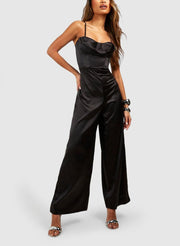 Satin Corset Wide Leg Jumpsuit For Women