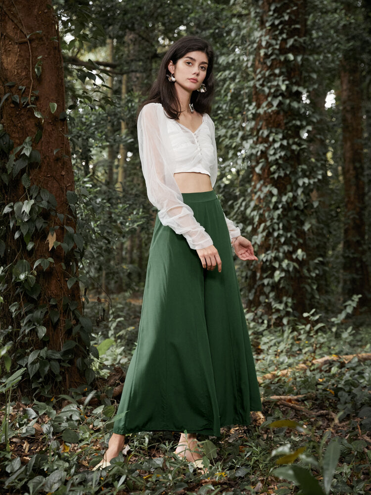 High Waist Solid Loose Wide Leg Pants For Women