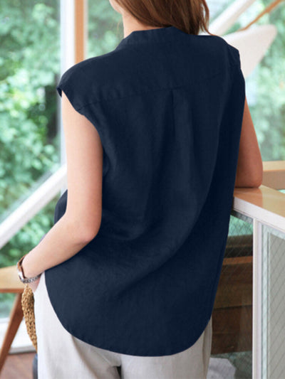 Solid Casual Stand Collar Blouse For Women