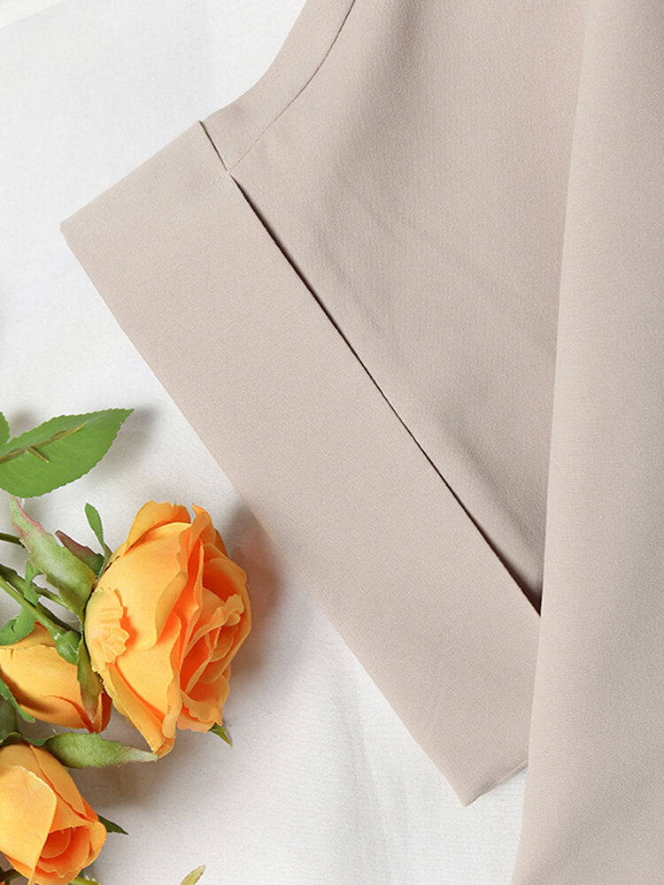 Women Solid Color Lapel Casual Short Sleeve Shirt