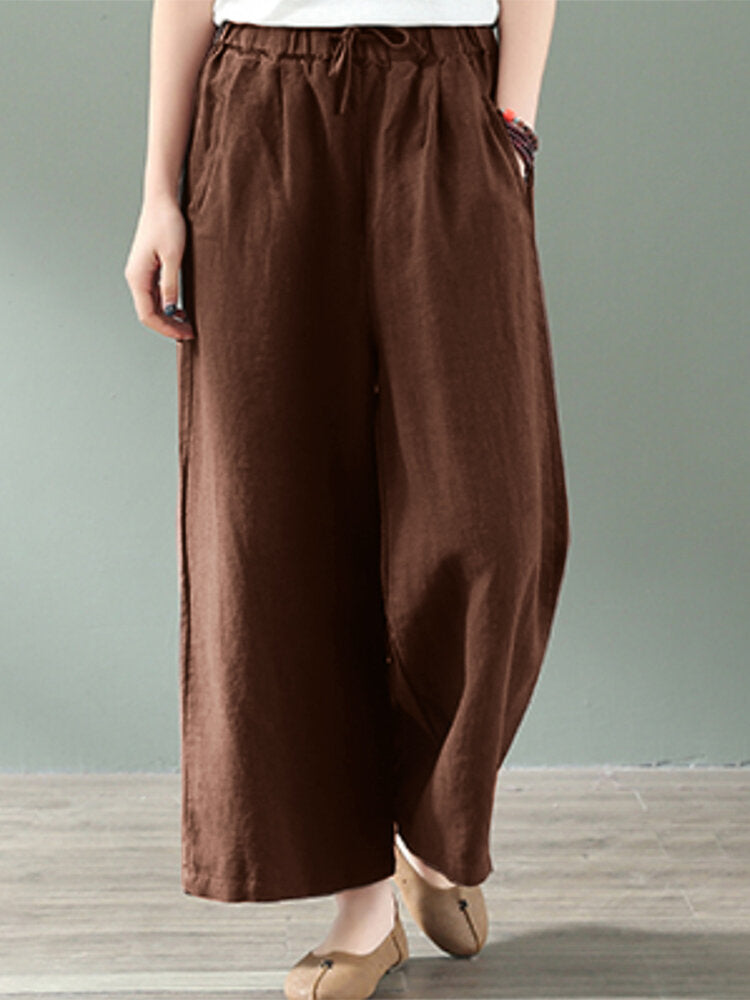 Solid Drawstring Pocket Casual Pants