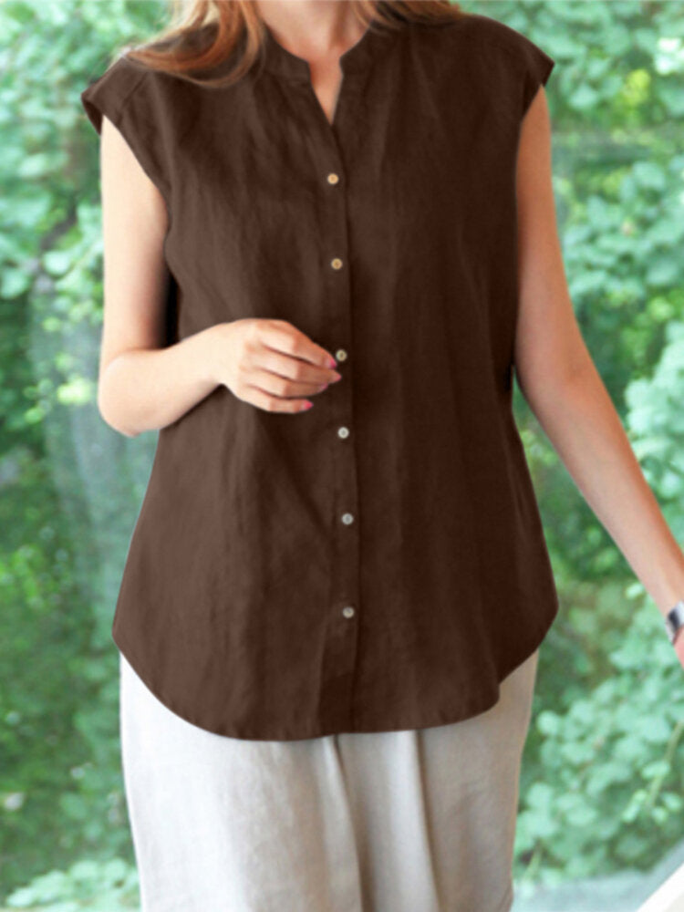 Solid Casual Stand Collar Blouse For Women