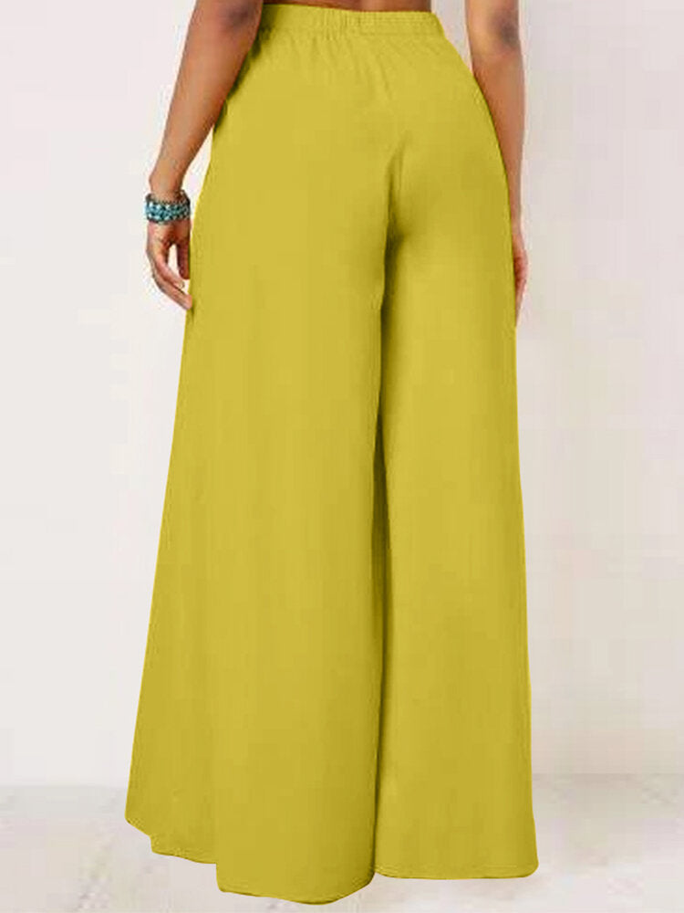 Solid Color Wide-legged Bowknot Belt Pleated Loose Pants