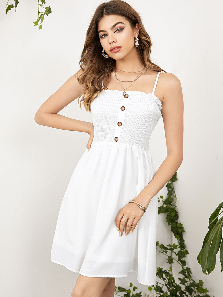 Solid Off Shoulder Button Up Backless Sexy Dress