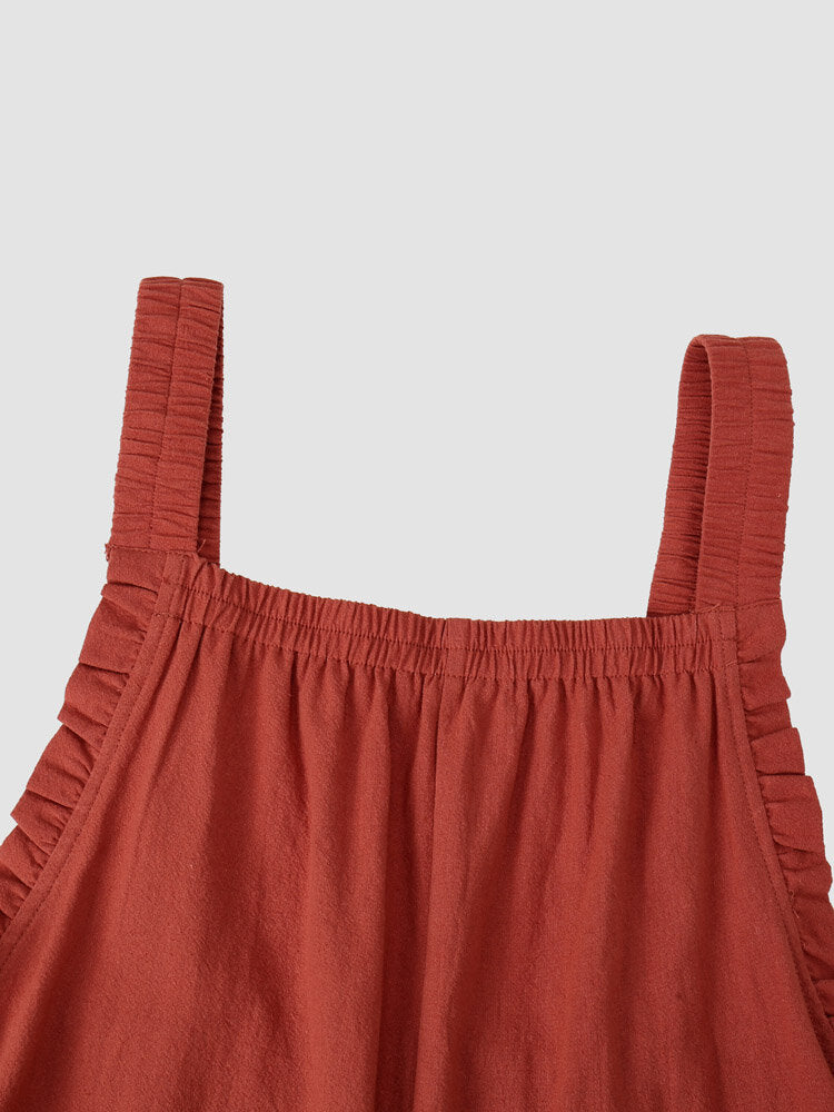 Solid Ruffle Strap Sleeveless Pocket Casual Short s Women Jumpsuits