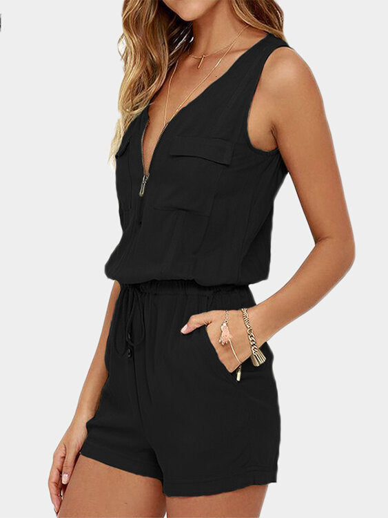 Sleeveless Drawstring Solid Women's Jumpsuits