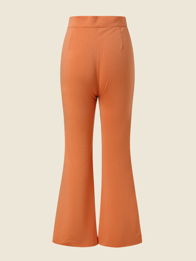 High Waist Solid Double Slit Hem Bootcut Leg Pants